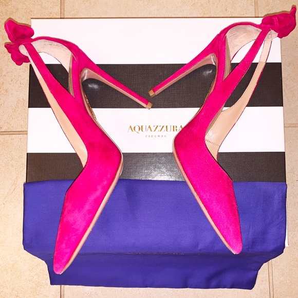 Aquazzura Pink Suede Pointed Toe Tie Pumps - Picture 1 of 8